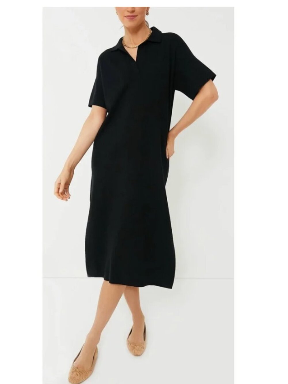 NEW Tuckernuck Black Channing Polo Oversized Midi Dress Womens XXL